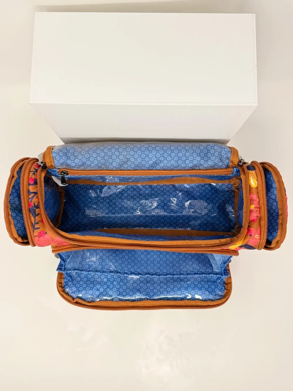 Lug Cosmetic Beauty Organizer Whim Copper Foulard Blue Floral Travel Case